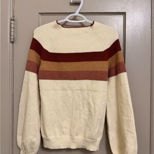 bohme Cream Crewneck Sweater with Rust and Mustard Stripes